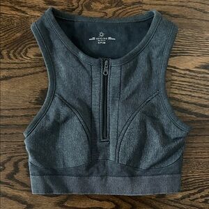 Aerie Offline Gray Sleeveless Zip-Up Workout Top